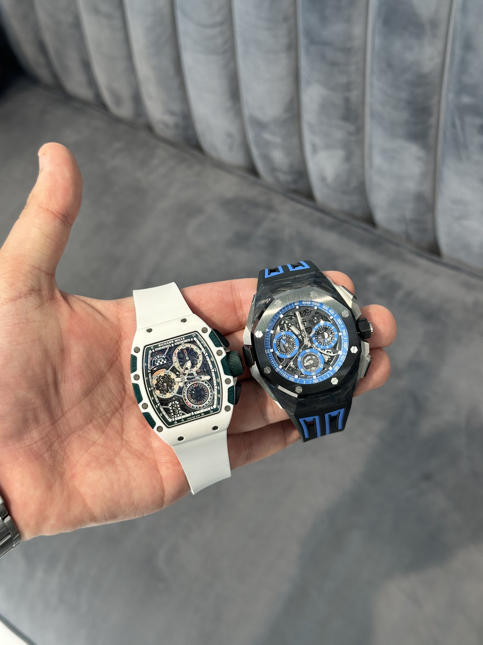 Two contemporary sport watches held together