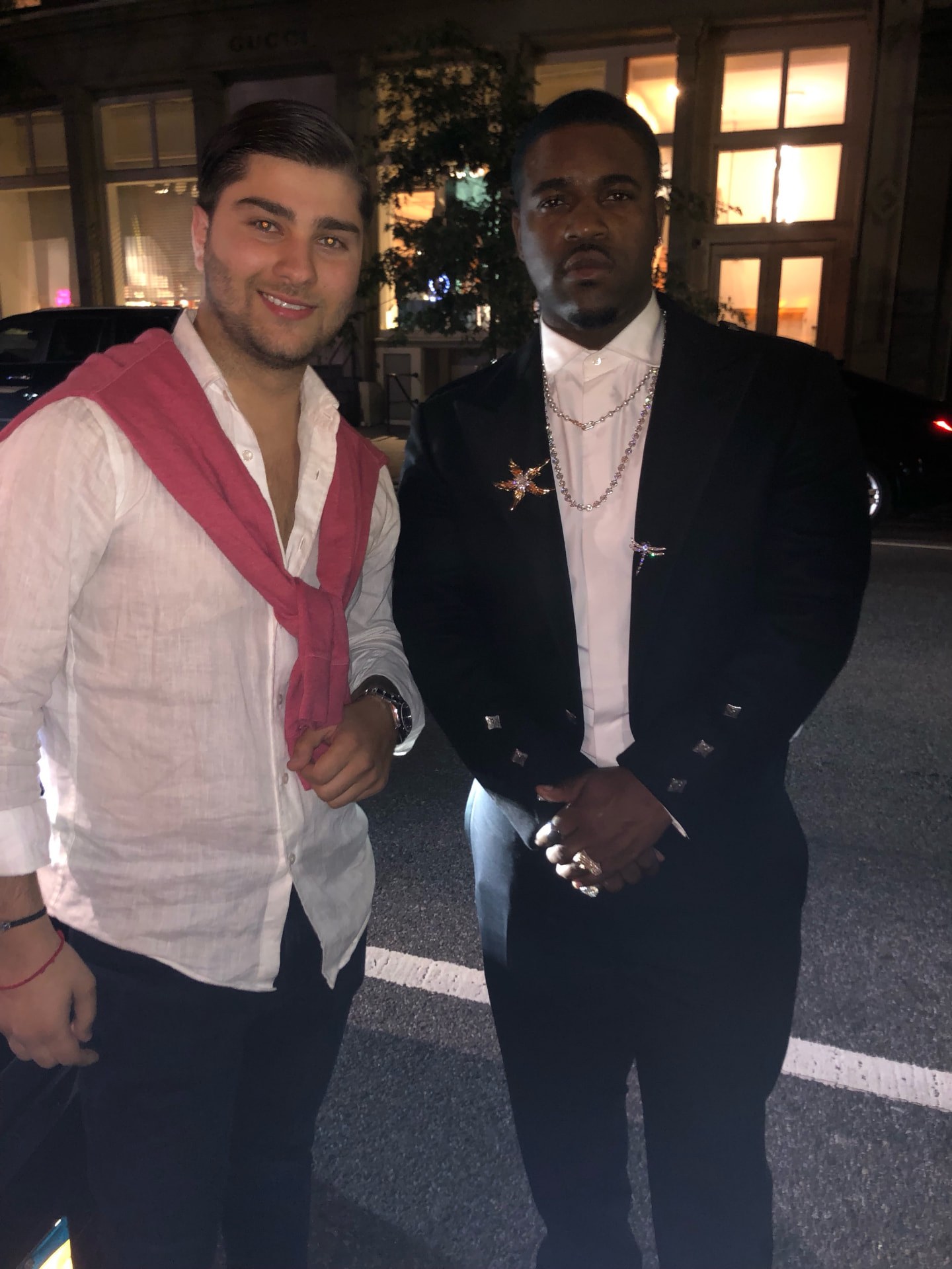 Dani with a private client wearing custom diamond jewelry in New York