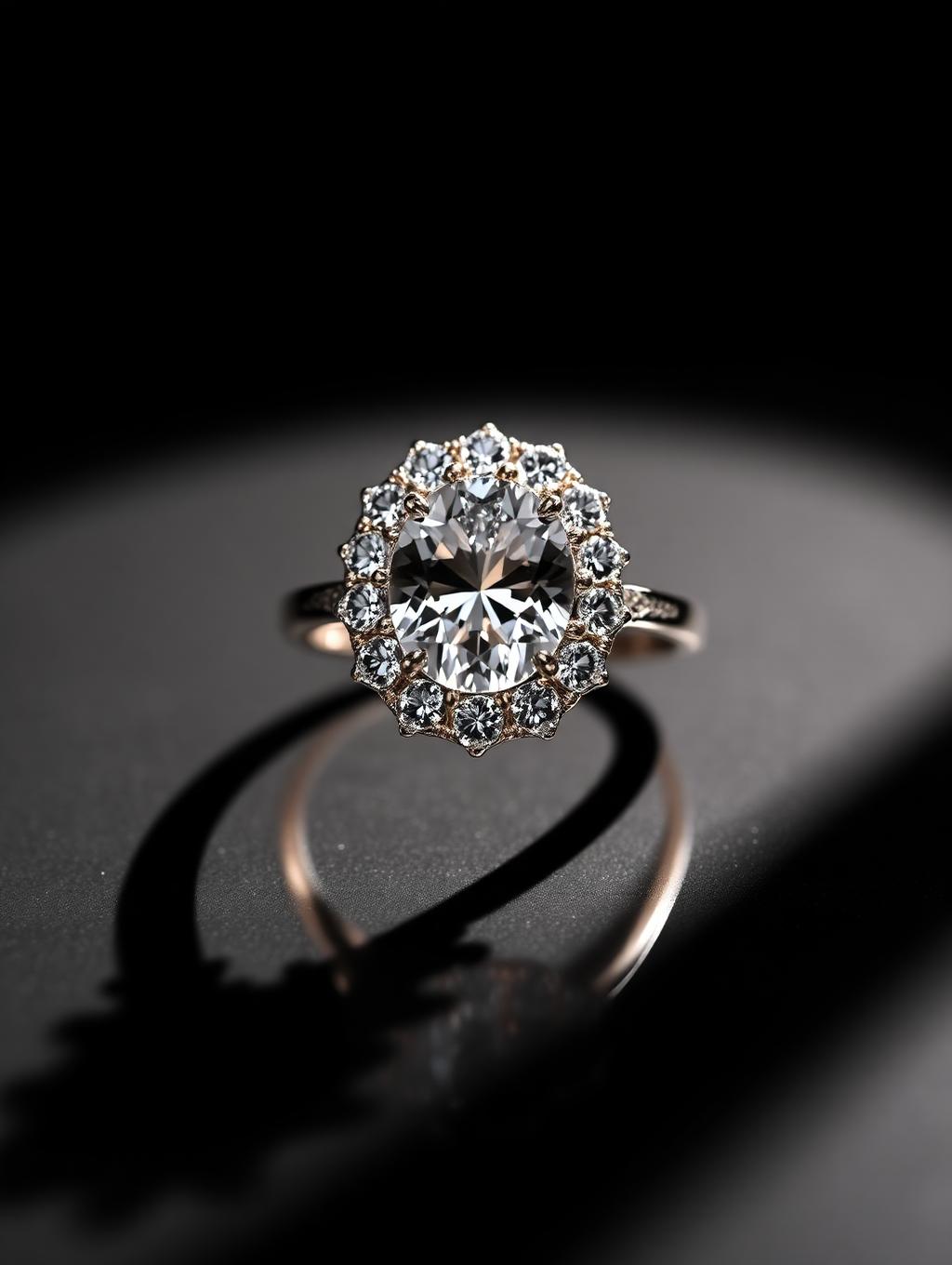 Oval halo diamond engagement ring