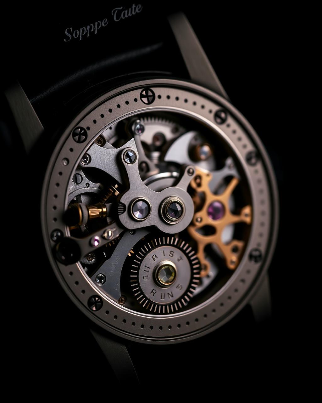 Macro detail of an intricate mechanical watch movement